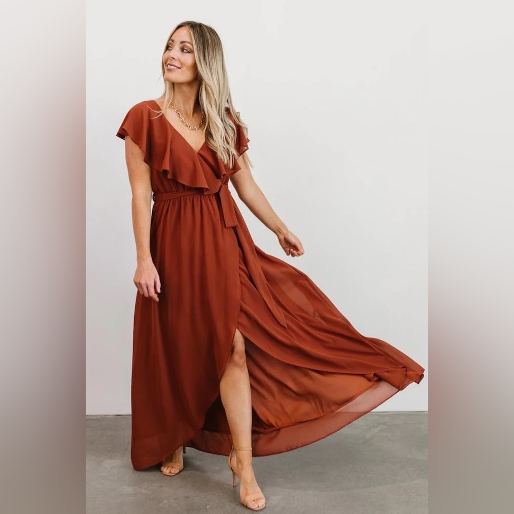 Baltic Born Katya Ruffle Maxi Dress in Rust